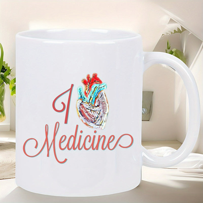 Tailorly White Ceramic 11 oz Mug - I Medicine Artistic Sketchy Human Anatomical Heart With Vibrant Colors And Flowing Cursive Lines Heart