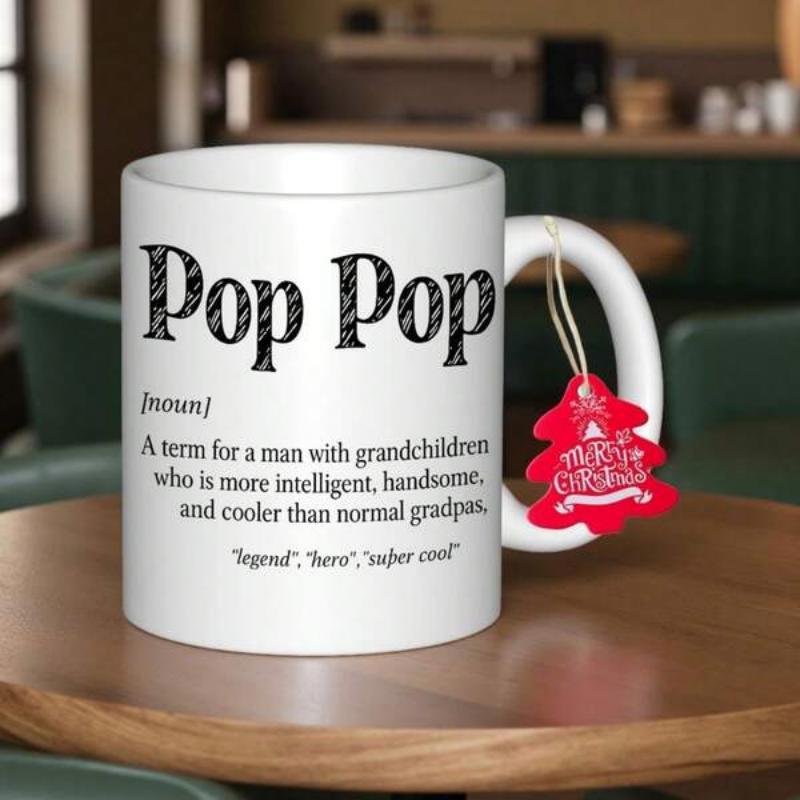 Tailorly White Ceramic 11 oz Mug - Pop Pop Merry Christmas With Dictionary Definition Text And Festive Tag Mug