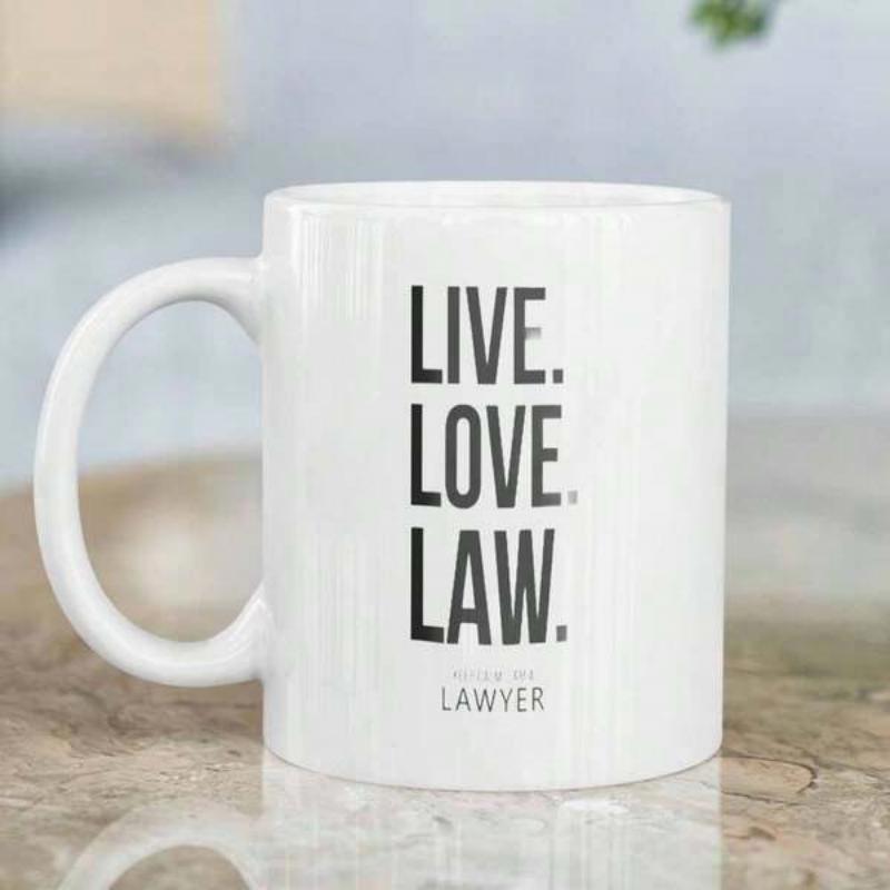 Tailorly White Ceramic 11 oz Mug - Live Love Law Lawyer Modern Minimalist Bold Black Typography On A Polished Background Sign