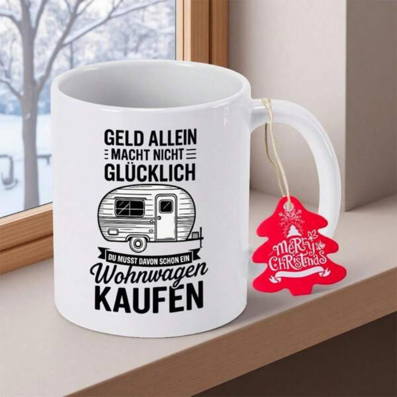 Tailorly White Ceramic 11 oz Mug - Classic Vintage Style Camper Trailer Resting On A Peaceful Window Ledge Caravan