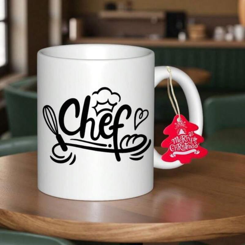 Tailorly White Ceramic 11 oz Mug - Chef Elegant Whisk Combined With Baker Hat And Small Heart For Kitchen Mug