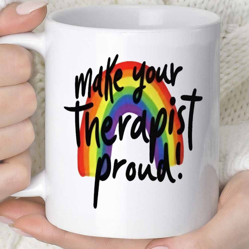 Tailorly White Ceramic 11 oz Mug - Make Your Therapist Proud Colorful Hand Drawn Rainbow With Vibrant Arches Against A Plain White Surface Rainbow