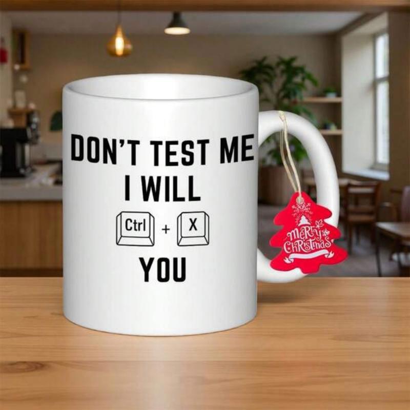 Tailorly White Ceramic 11 oz Mug - Dont Test Me I Will Ctrl X You Minimalist Computer Keys Featuring Bold Black Outline With Modern Technological Style Keyboard