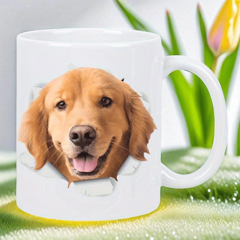 Tailorly White Ceramic 11 oz Mug - Friendly Golden Retriever Dog Peeking Through A Realistic White Broken Paper Surface Golden Retriever