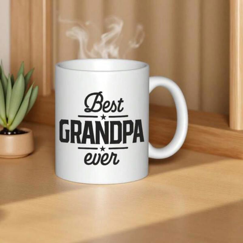 Tailorly White Ceramic 11 oz Mug - Best Grandpa Ever Classic Decorative Typography Featuring Elegant Script And Bold Block Letters Mug