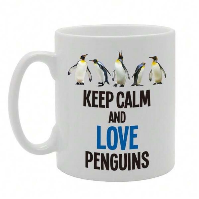 Tailorly White Ceramic 11 oz Mug - Keep Calm And Love Penguins Five Different Realistic Types Of Penguins Standing In A Row Penguin