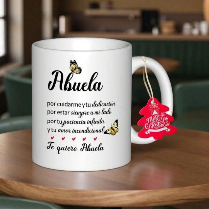 Tailorly White Ceramic 11 oz Mug - Golden Winged Butterflies Flying Around Sweet Little Red Hearts On White Butterfly