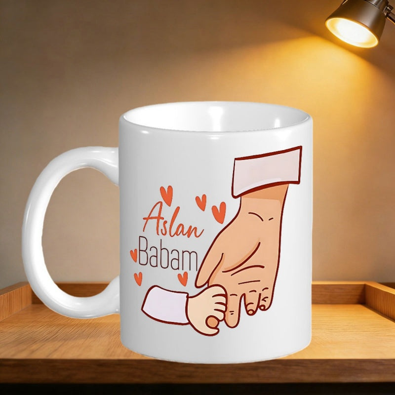 Tailorly White Ceramic 11 oz Mug - Gentle Red Hearts Surrounding Adult Hand Holding A Small Child Hand
