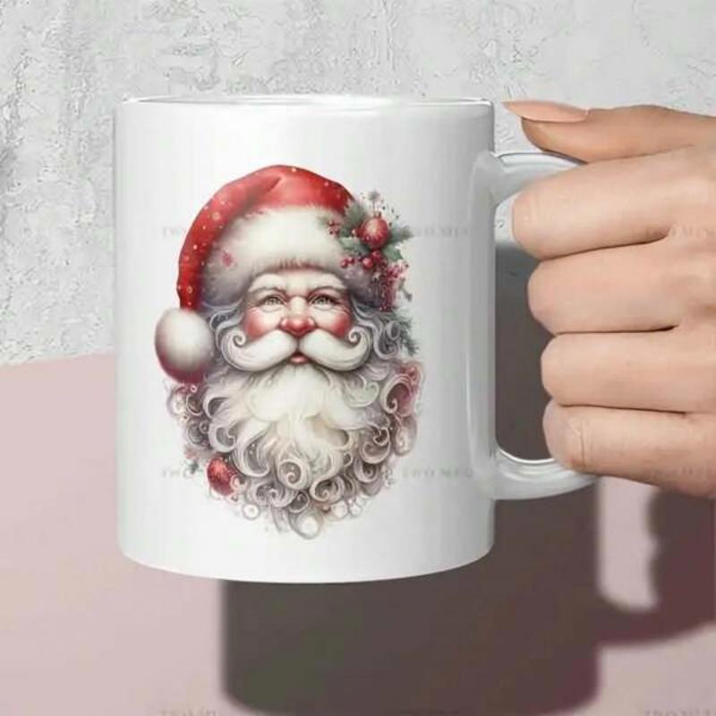 Tailorly White Ceramic 11 oz Mug - Vintage Traditional Portrait Of Festive Father Christmas With White Beard Santa Claus