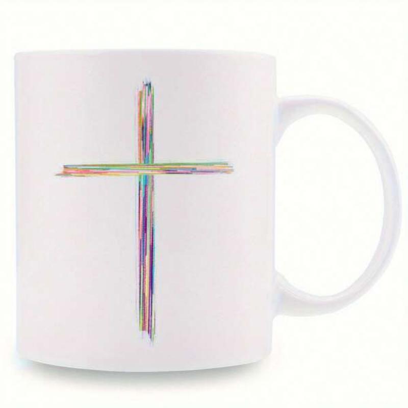Tailorly White Ceramic 11 oz Mug - Vibrant Colorful Artistic Brushstrokes Forming A Divine Sacred Symbolic Spiritual Cross