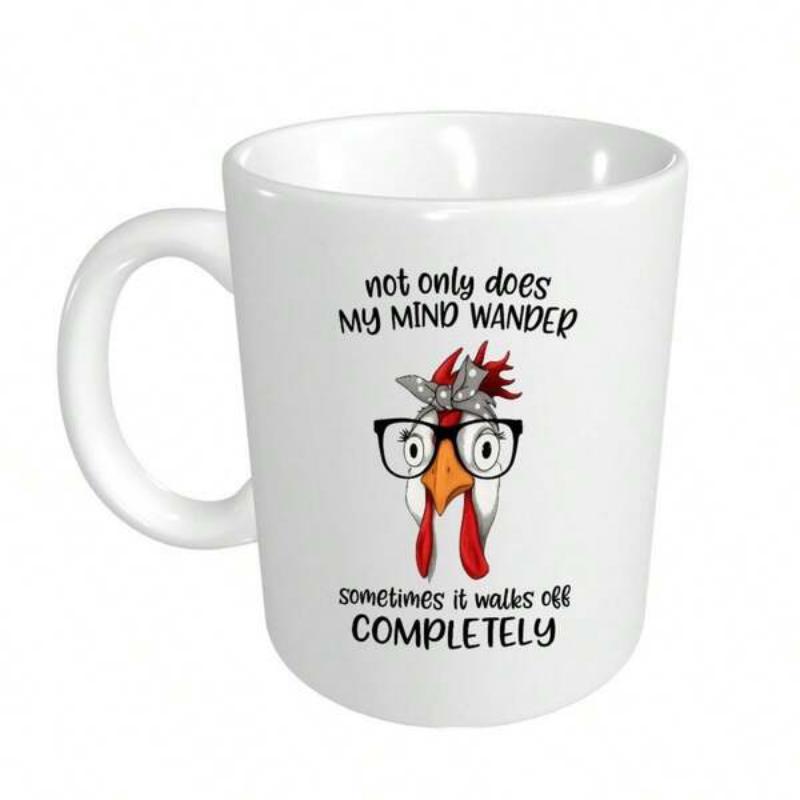 Tailorly White Ceramic 11 oz Mug - Not Only Does My Mind Wander Sometimes It Walks Off Completely Funny Farmhouse Rooster Wearing Glasses And A Stylish Patterned