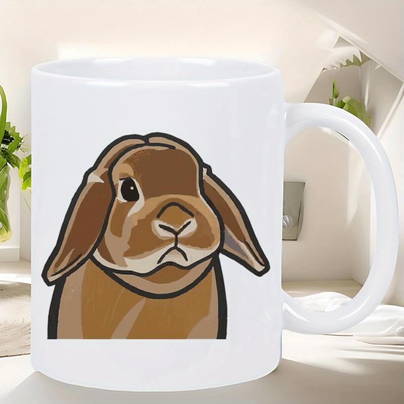 Tailorly White Ceramic 11 oz Mug - Adorable Brown Lop Eared Bunny Illustration With Cute Expression And Floppy Ears Rabbit