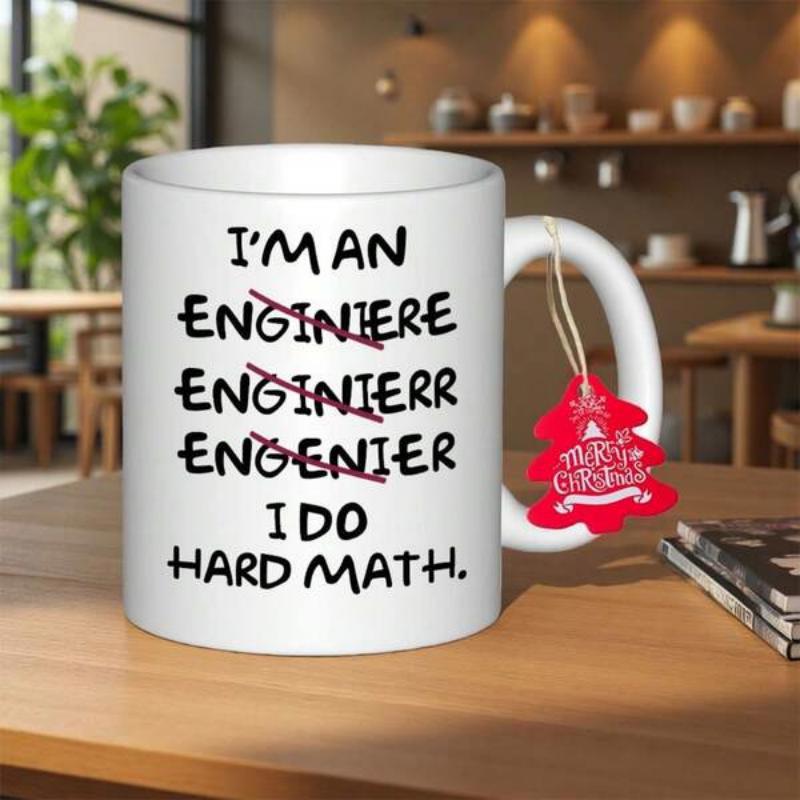 Tailorly White Ceramic 11 oz Mug - I'm An Engineer I Do Hard Math Minimalist Bold Typography Printed On A Smooth Ceramic