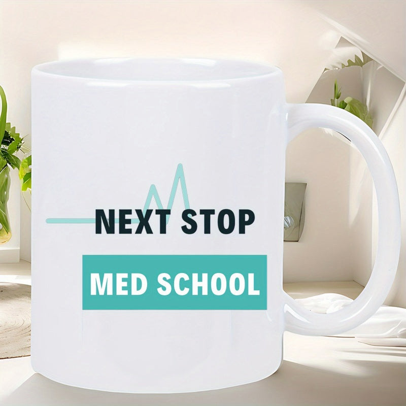 Tailorly White Ceramic 11 oz Mug - Next Stop Med School Minimalist Teal Heartbeat Wave Representing The Journey Of Future Doctors Pulse
