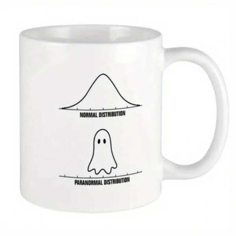 Tailorly White Ceramic 11 oz Mug - Normal Distribution Paranormal Distribution Minimalist Statistics Pun With Bell Curve And Cute Floating Ghost