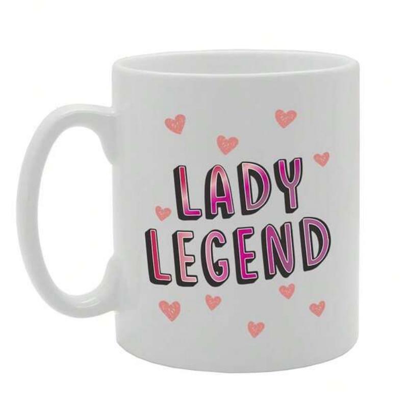 Tailorly White Ceramic 11 oz Mug - Lady Legend Small Pink Floating Hearts Surrounding Bold Retro Pink Heart