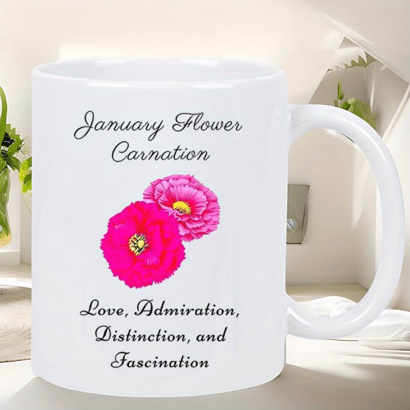 Tailorly White Ceramic 11 oz Mug - January Flower Carnation Love Admiration Distinction And Fascination Vibrant Pink And Magenta Flowers Blooming In A Delicate