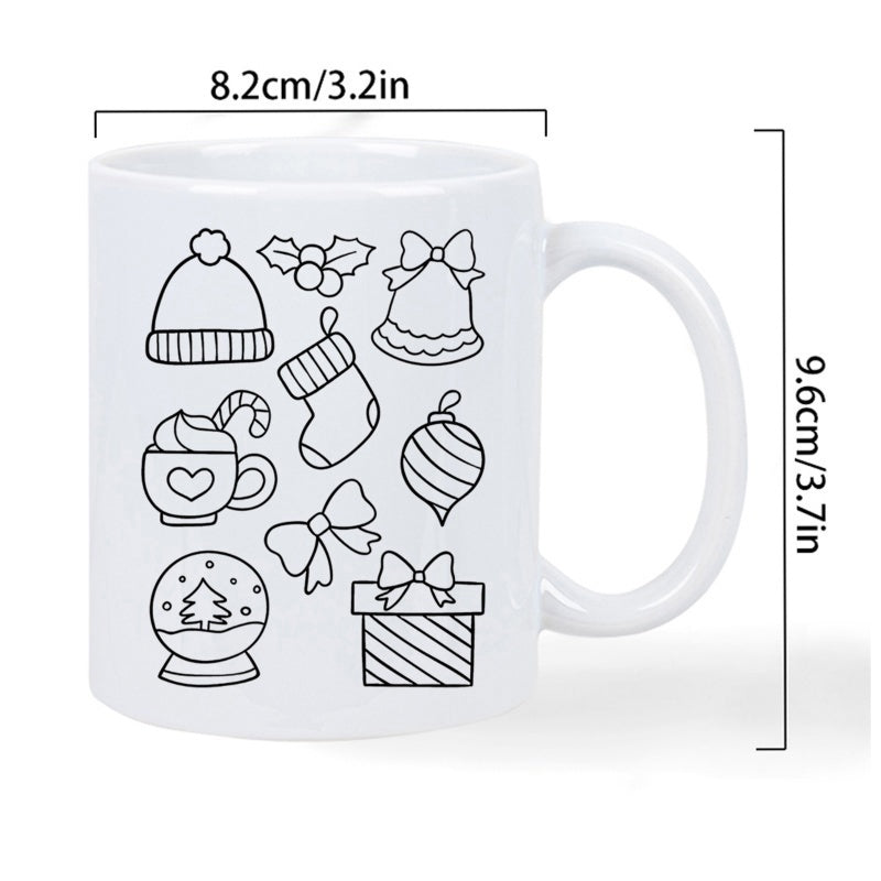 Tailorly White Ceramic 11 oz Mug - Festive Holiday Icons With Snow Globe Bell And Gift Box Collection Mug