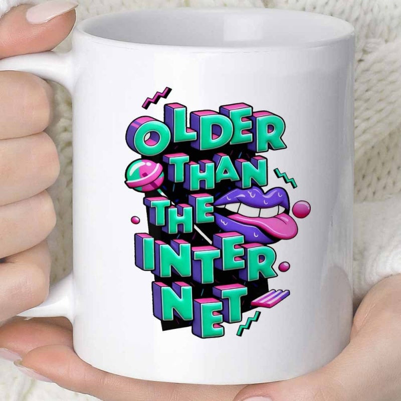 Tailorly White Ceramic 11 oz Mug - Older Than The Internet 90s Style Retro Three Dimensional Vibrant Blocky Typography Art
