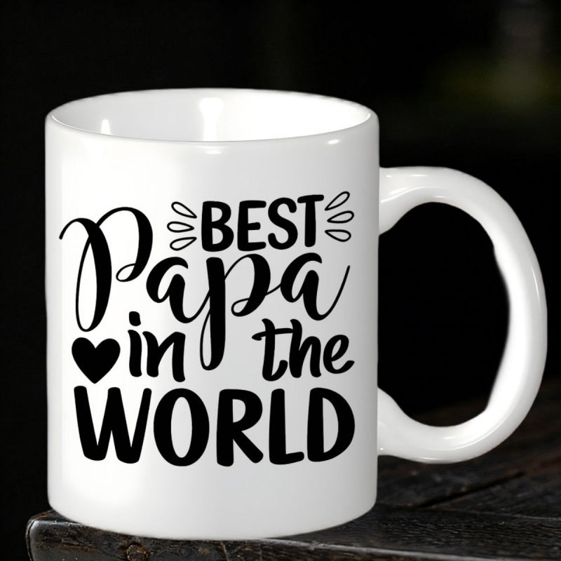 Tailorly White Ceramic 11 oz Mug - Best Papa In The World Minimalist Bold Lettering Featuring Elegant Script And Small Heart Accents Typography