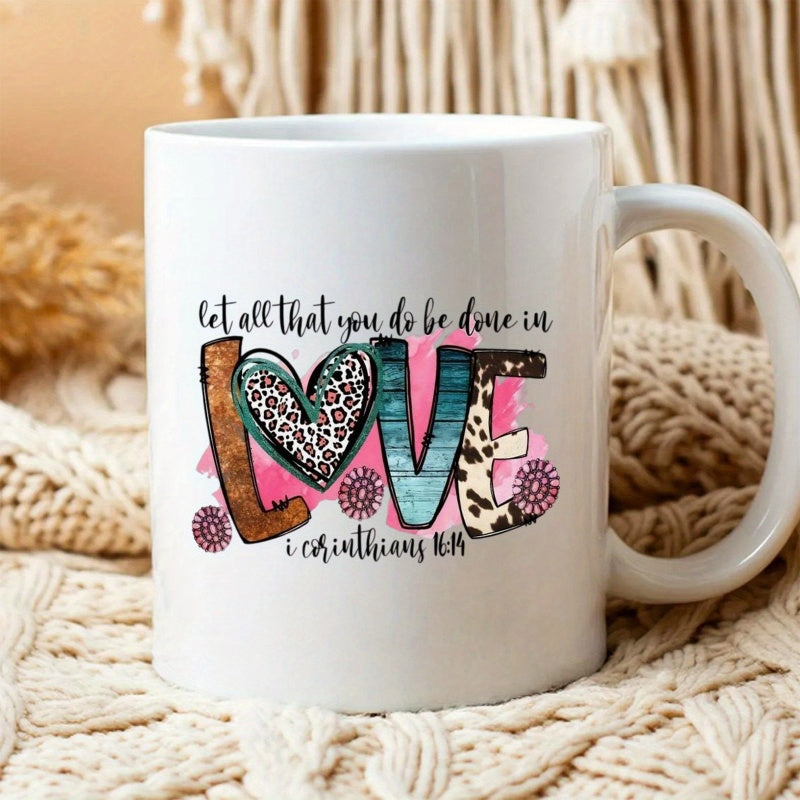 Tailorly White Ceramic 11 oz Mug - Let All That You Do Be Done In Love Artistic Mixed Pattern Text Surrounded By Small Circular Mandala Ornaments Mug