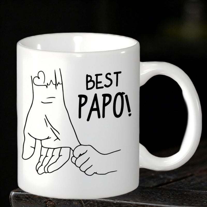 Tailorly White Ceramic 11 oz Mug - Best Papo Minimalist Line Art Illustrating Child Holding An Adult Finger With Love Hands