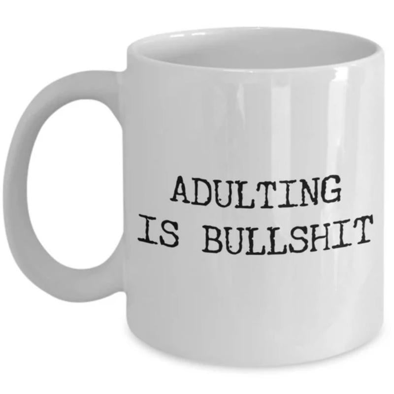 Tailorly White Ceramic 11 oz Mug - Adulting Is Bullshit Minimalist Clean Displaying Bold Typewriter Style Printed Text Mug