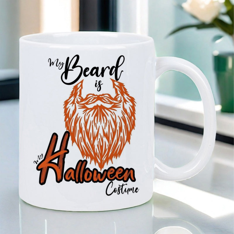 Tailorly White Ceramic 11 oz Mug - My Beard Is My Halloween Costume Stylized Thick Orange Facial Hair Graphic Printed For Festive Holiday Celebration Beard