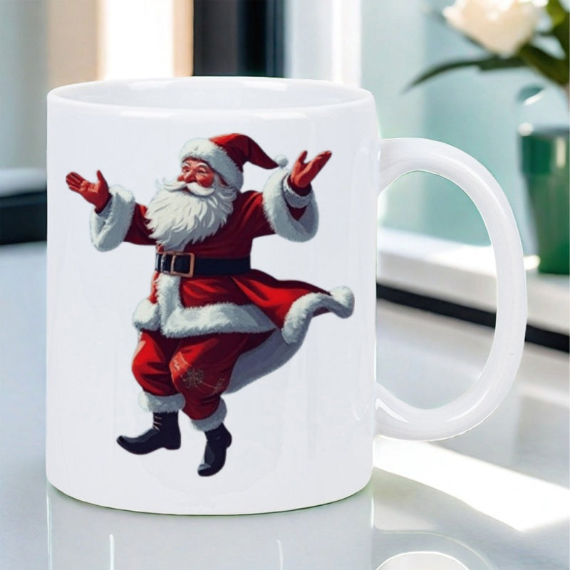 Tailorly White Ceramic 11 oz Mug - Jolly Festive Figure Wearing Traditional Red Suit Spreading Christmas Cheer Santa Claus