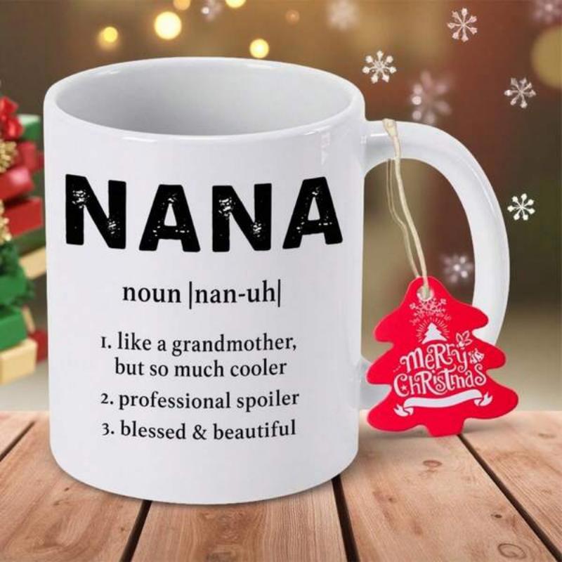Tailorly White Ceramic 11 oz Mug - Nana Minimalist White Ceramic Vessel With Bold Black Lettering And Snowflake Accents Mug
