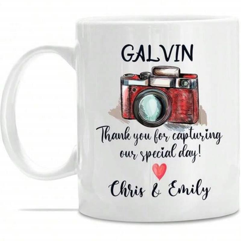 Tailorly White Ceramic 11 oz Mug - Galvin Thank You For Capturing Our Special Day Chris Emily Artistic Watercolor Red Retro Photography Equipment With Tiny Crimson