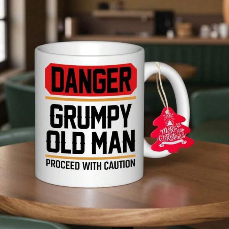 Tailorly White Ceramic 11 oz Mug - Danger Grumpy Old Man Proceed With Caution Bold Warning Sign Design Printed
