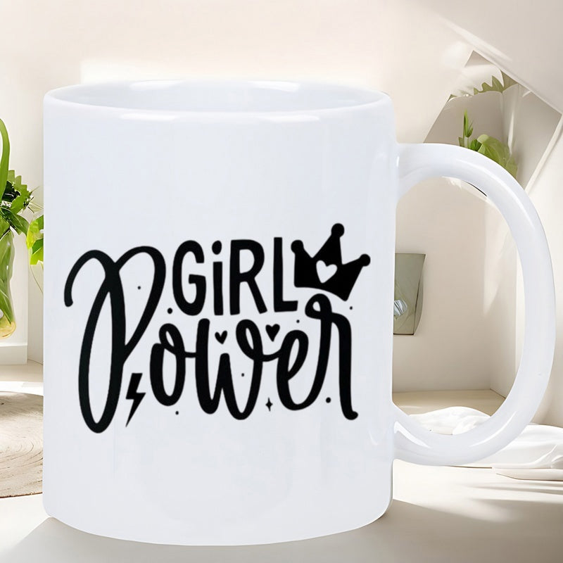 Tailorly White Ceramic 11 oz Mug - Girl Power Stylized Black Typography Featuring Small Hearts And A Cute Crown Mug