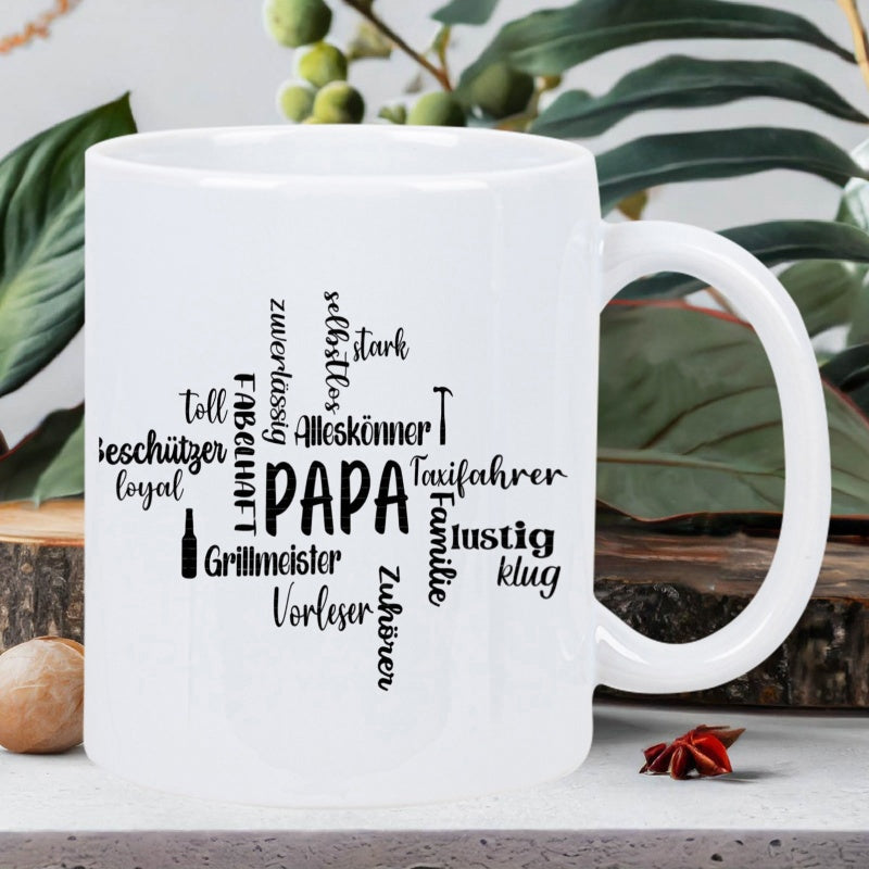 Tailorly White Ceramic 11 oz Mug - Papa Artistic Typographic Design Featuring German Words For A Beloved Father