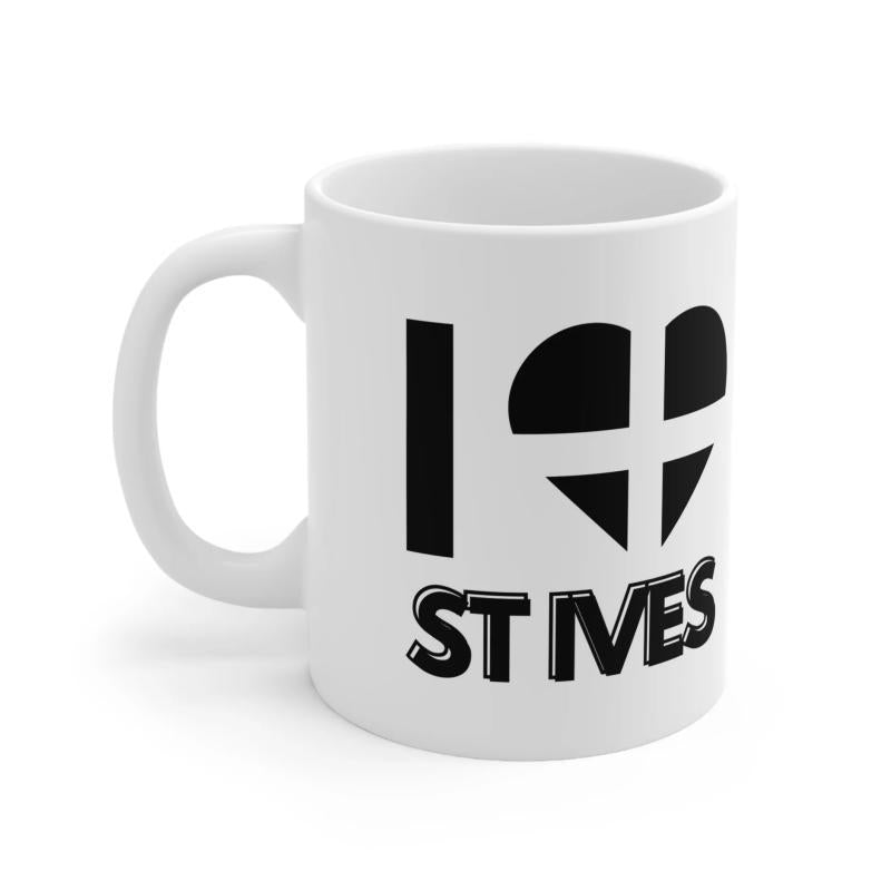 Tailorly White Ceramic 11 oz Mug - I St Ives Minimalist Heart Featuring St Piran Cross Symbolizing Cornish Heritage And Love Mug