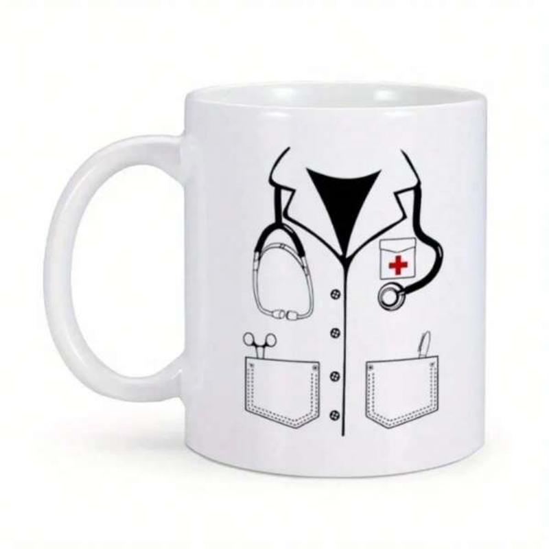 Tailorly White Ceramic 11 oz Mug - Professional Medical Lab Coat Featuring Stethoscope And Pocket Red Cross Mug