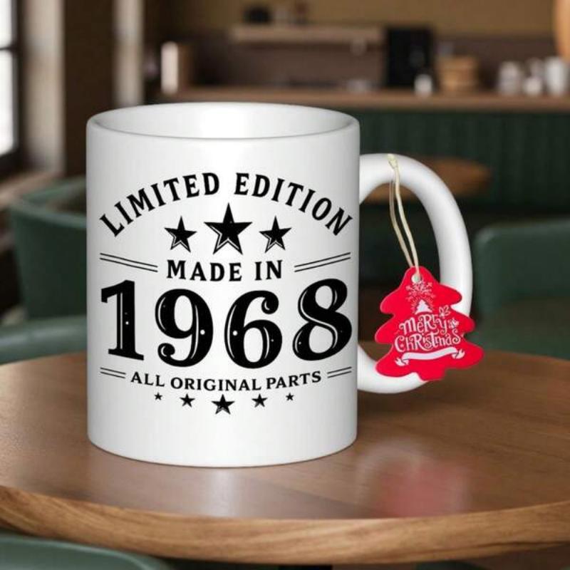 Tailorly White Ceramic 11 oz Mug - Limited Edition Made In 1968 All Original Parts Classic Vintage Styled Typography Featuring Decorative Stars And Bold Retro