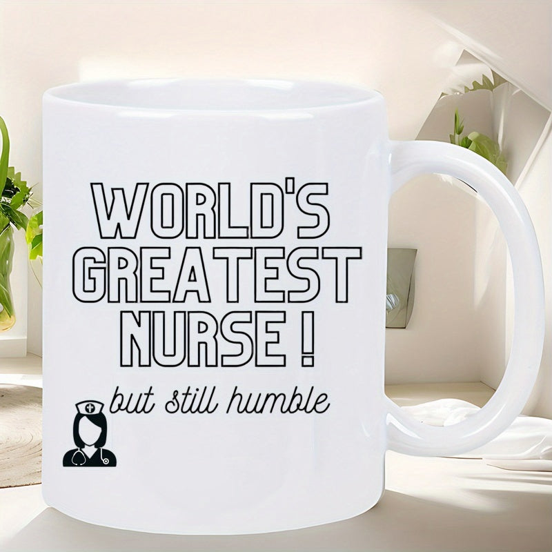 Tailorly White Ceramic 11 oz Mug - Worlds Greatest Nurse But Still Humble Minimalist Silhouette Icon Featuring A Professional Stethoscope Wearing Lady Nurse