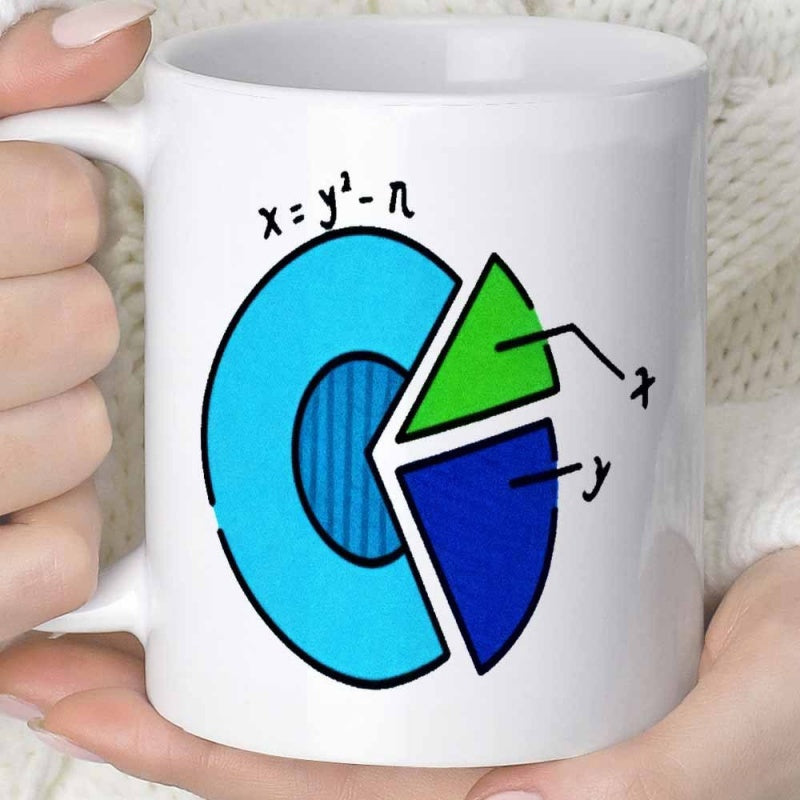 Tailorly White Ceramic 11 oz Mug - X Y Squared N Vibrant Colorful Pie Chart With Mathematical Equations And Hand Drawn Style Diagram