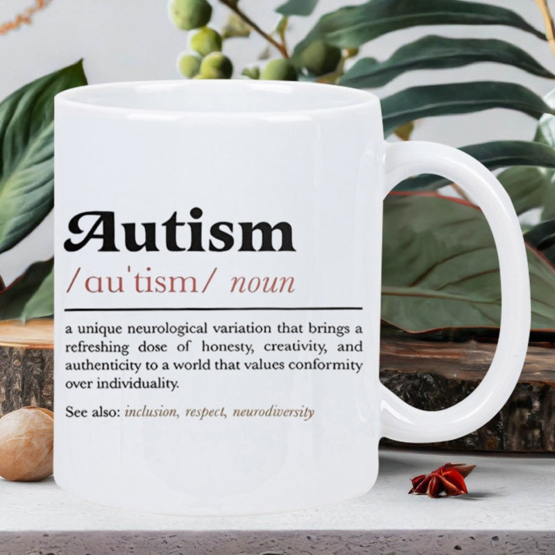 Tailorly White Ceramic 11 oz Mug - Autism Clean Minimalist Typography On Pristine White Surface Featuring Dictionary Style Mug