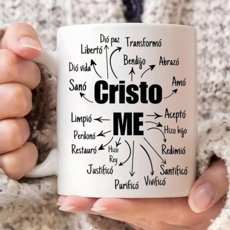 Tailorly White Ceramic 11 oz Mug - Featuring Centered Religious Spanish Typography With Minimalist Black Arrows Mug