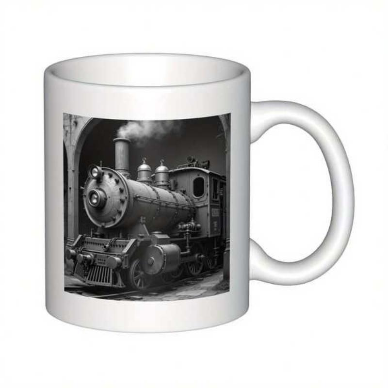 Tailorly White Ceramic 11 oz Mug - Classic Vintage Steam Engine Emitting Smoke On Old Railway Tracks Locomotive