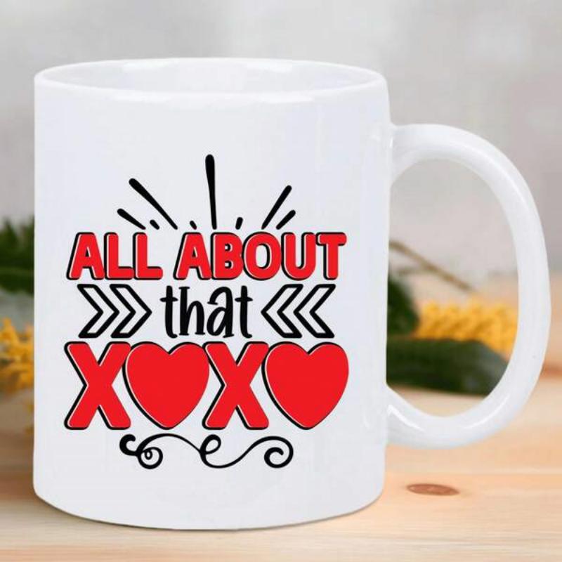 Tailorly White Ceramic 11 oz Mug - All About That XOXO Vibrant Red Hearts Surrounded By Decorative Arrows And Artistic Swirls Heart
