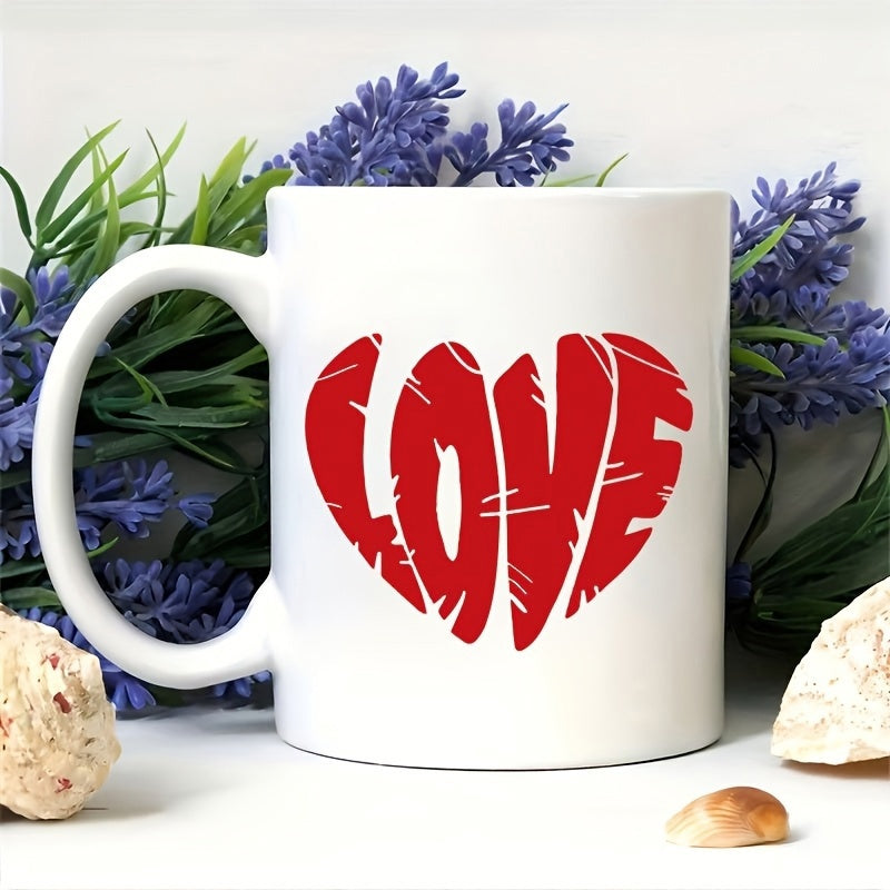 Tailorly White Ceramic 11 oz Mug - Love Bold Distressed Red Letters Forming A Romantic Artistic Symbol Of Affection Heart