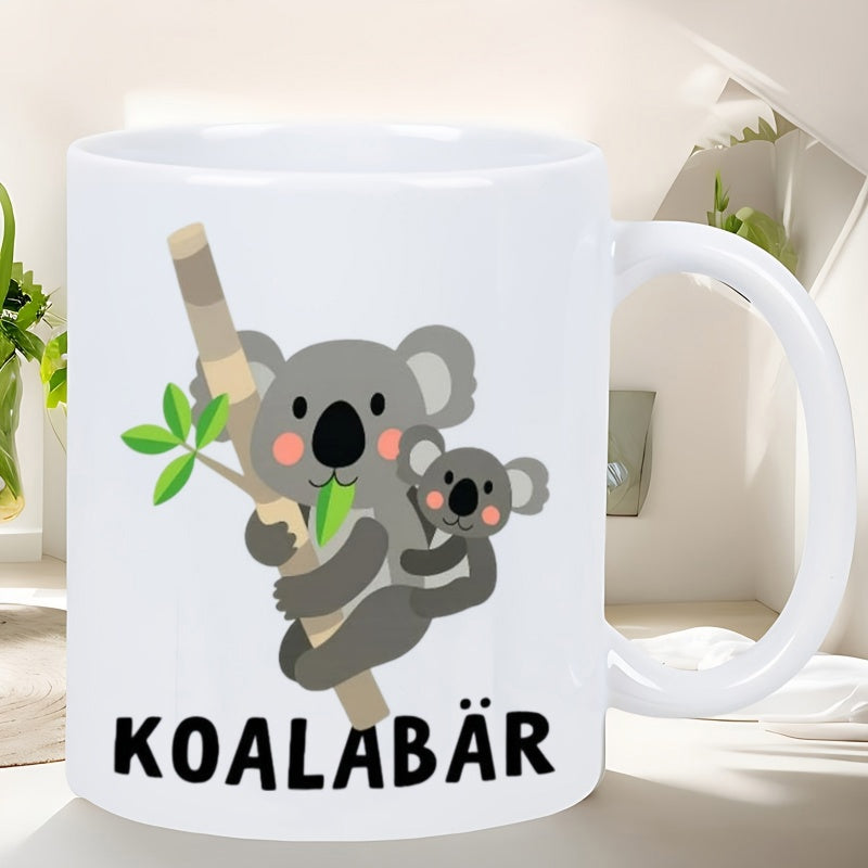 Tailorly White Ceramic 11 oz Mug - Sweet Mother And Baby Animals Climbing On Green Eucalyptus Branch Koala