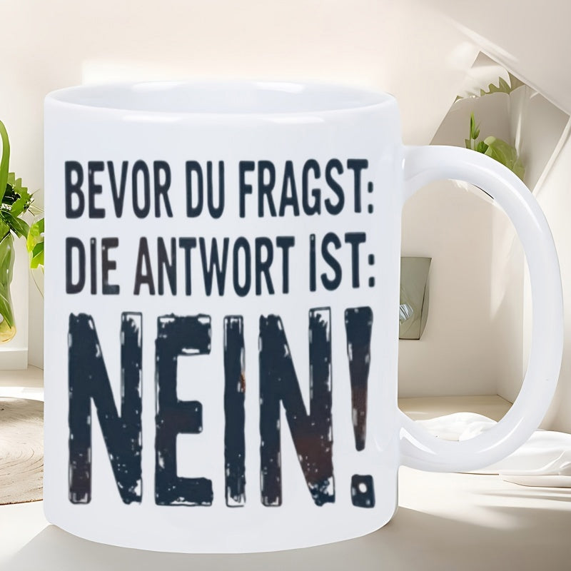 Tailorly White Ceramic 11 oz Mug - Pure White Ceramic Coffee Cup With Large Bold Distressed Text Mug