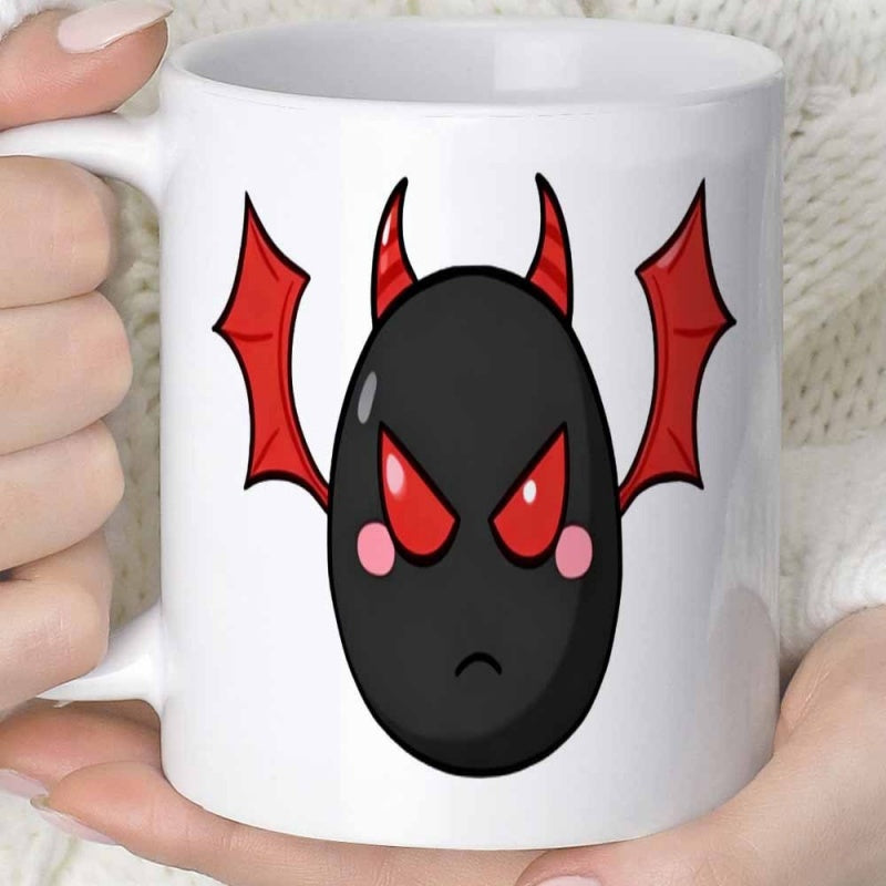 Tailorly White Ceramic 11 oz Mug - Spooky Cartoon Creature With Small Red Wings And Horns Demon