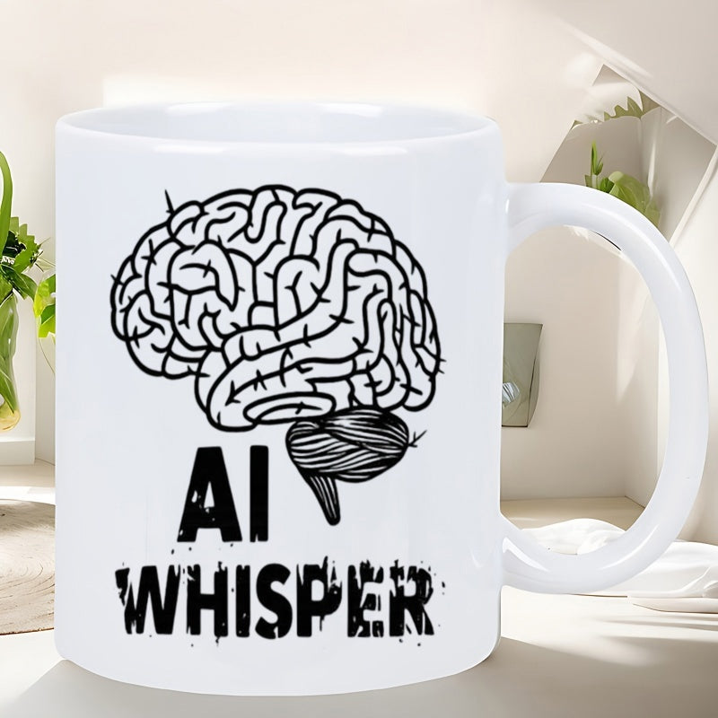 Tailorly White Ceramic 11 oz Mug - AI Whisper Detailed Line Art Sketch With Intricate Folds Representing Human Mental Brain