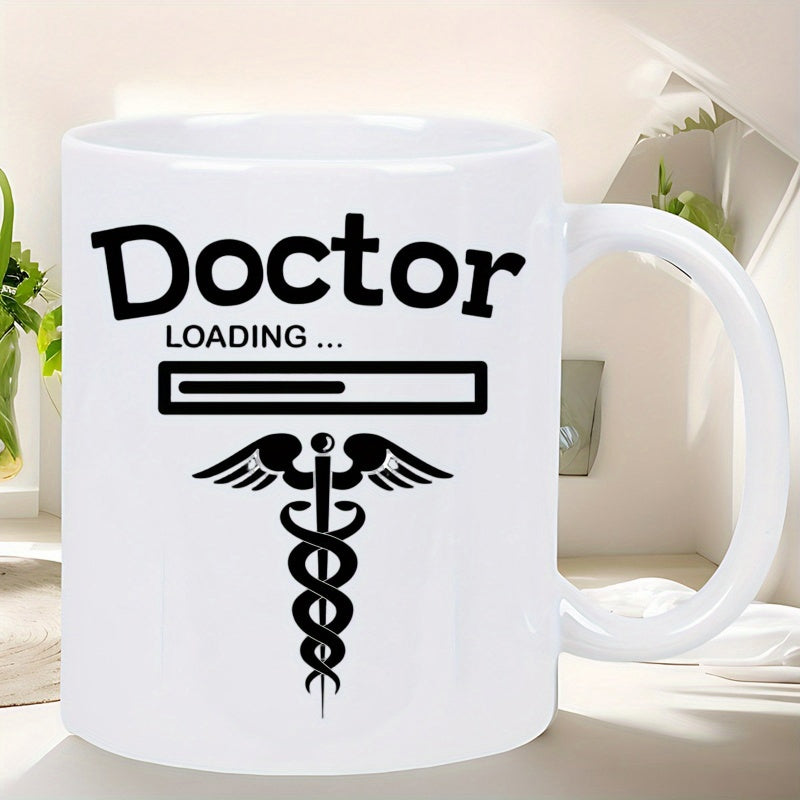Tailorly White Ceramic 11 oz Mug - Doctor Loading Medical Caduceus Symbol Featuring A Horizontal Loading Status Bar Caduceus