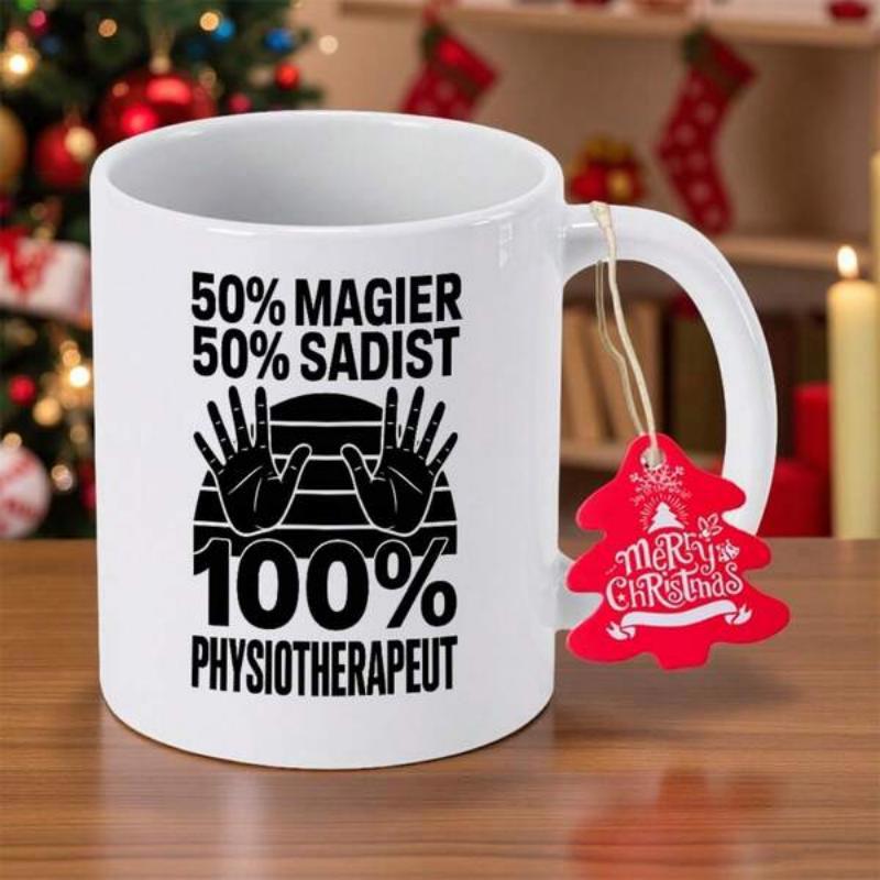 Tailorly White Ceramic 11 oz Mug - Merry Christmas Minimalist Black Hand Silhouettes Displayed Against A Bold Striped Semi Circle Mug